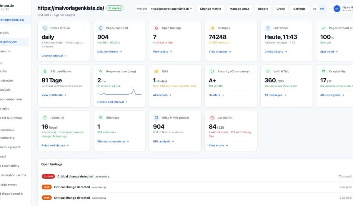 Screenshot myimpo.de – SEO Suite
